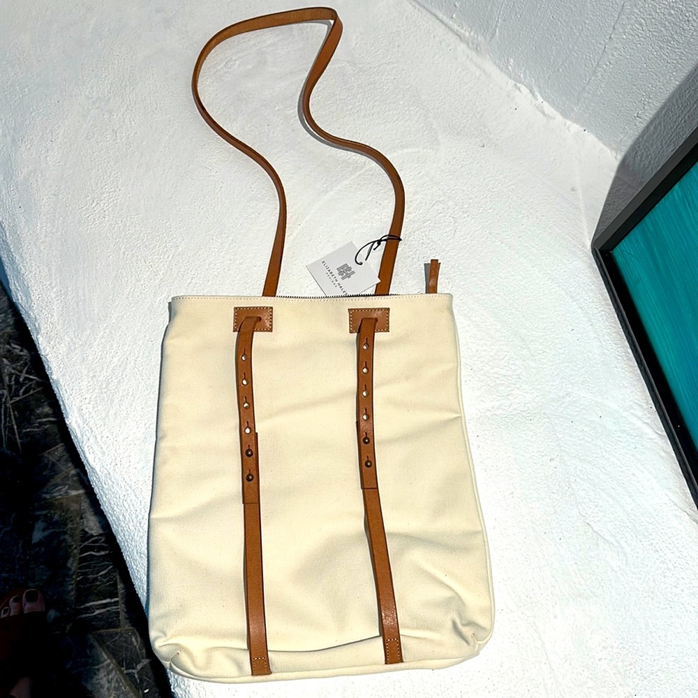 New Boutique Cream Backpack with Leather Trim